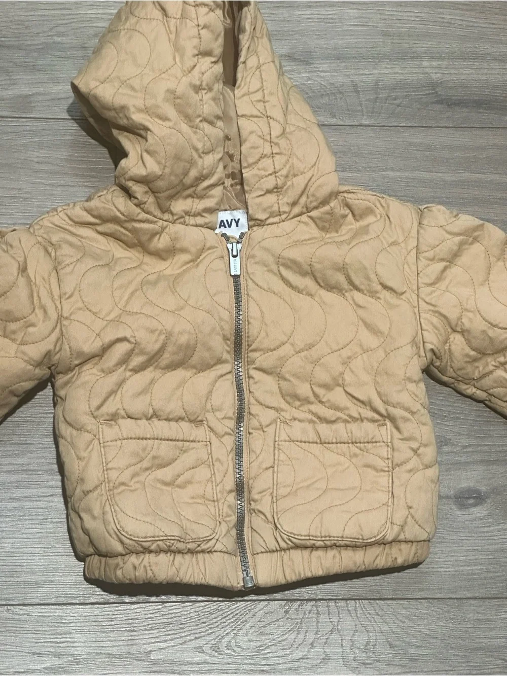 Old Navy Hooded Quilted Puffer Jacket in Tan Brown Beige